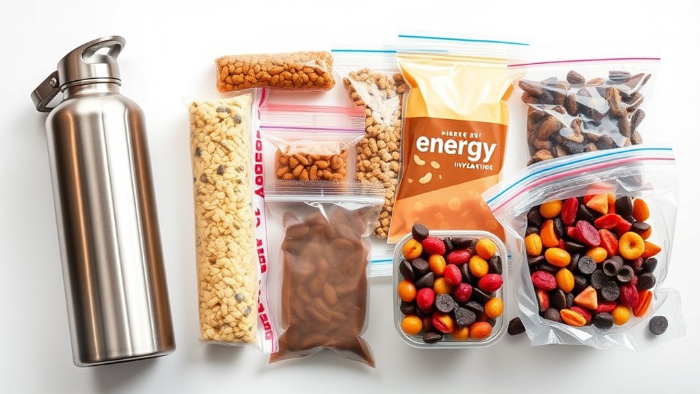 snacks and hydration essentials